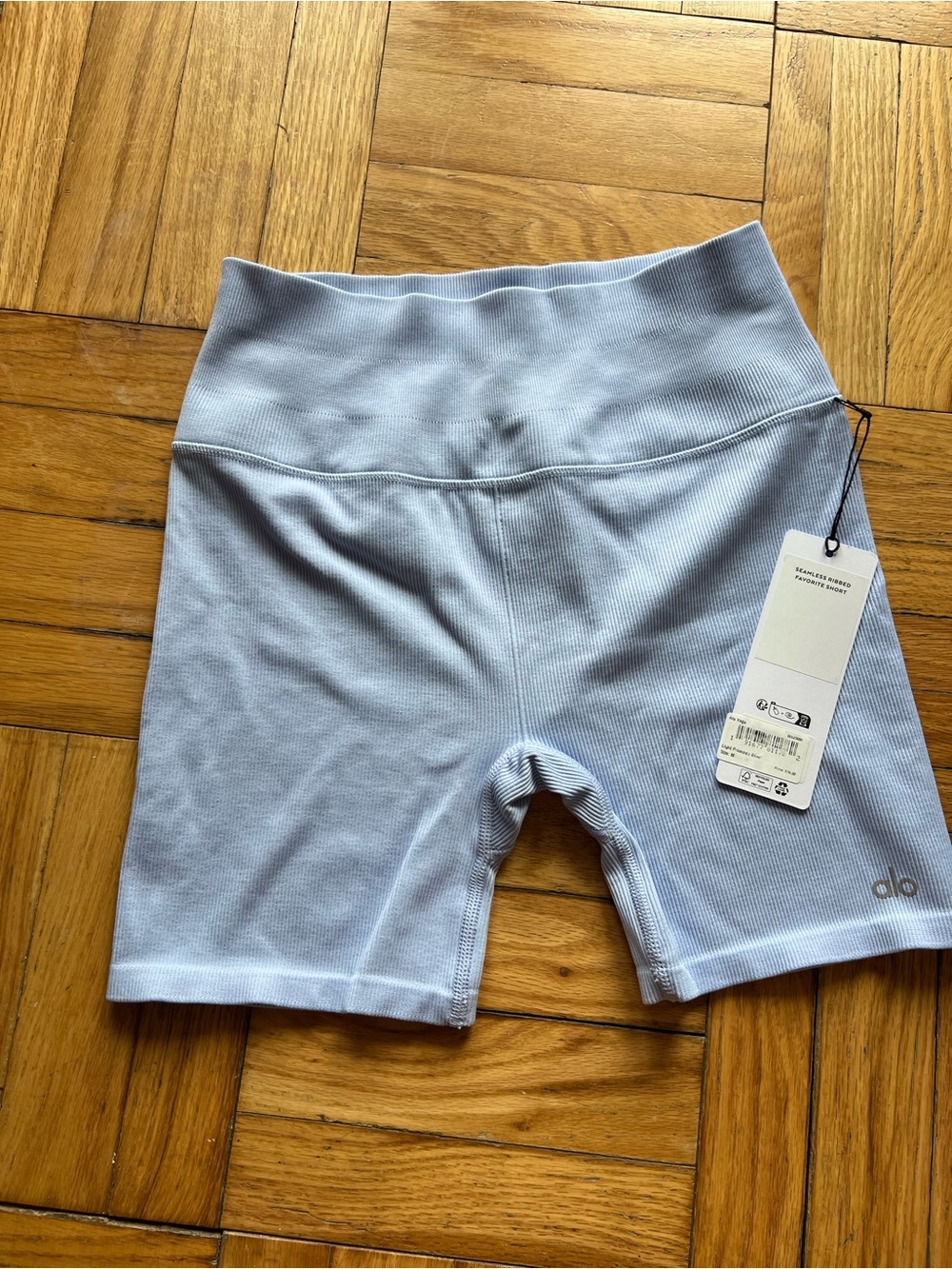 ALO Yoga Ribbed High-Waist Shorts in Provence Blue